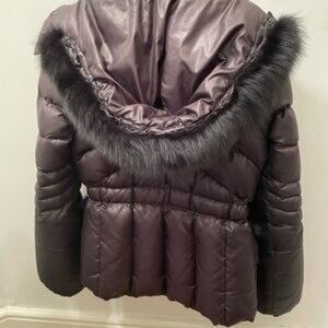 Cavalli down jacket with detachable hood and fox fur.
